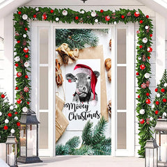 Lofaris Moory Christmas Cow Green Leaves White Door Cover