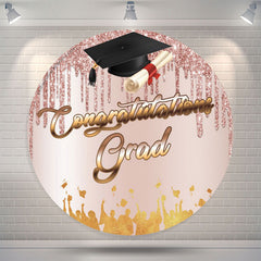 Lofaris Mortarboard Pink Glitter Round Congrats Grad Backdrop