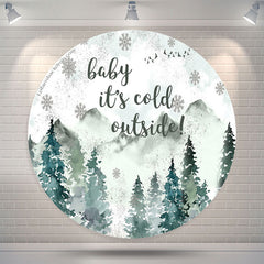 Lofaris Mountain Forest Snowy Round Baby Shower Backdrop