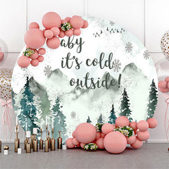 Lofaris Mountain Forest Snowy Round Baby Shower Backdrop