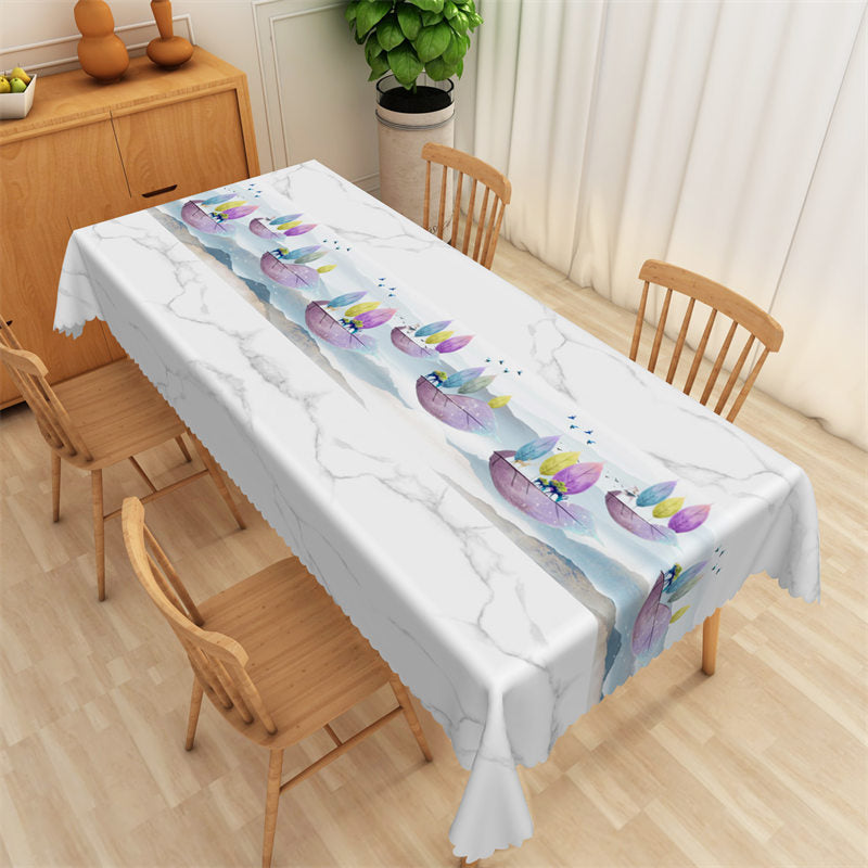 Lofaris Mountain Leaves Ink White Griotte Texture Tablecloth