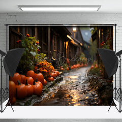 Lofaris Muddy Path Leaf Pumpkins Bokeh Autumn Photo Backdrop