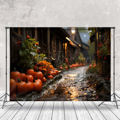 Lofaris Muddy Path Leaf Pumpkins Bokeh Autumn Photo Backdrop