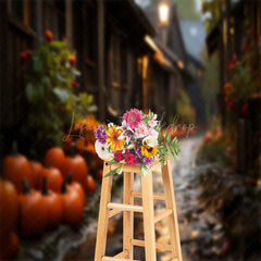 Lofaris Muddy Path Leaf Pumpkins Bokeh Autumn Photo Backdrop