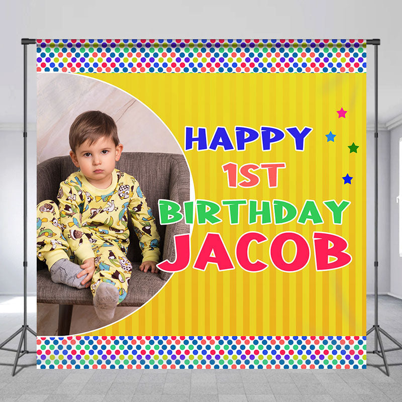 Lofaris Multicolor Dots Yellow Custom 1st Birthday Backdrop