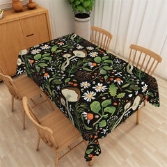 Lofaris Mushroom Floral Plant Black Rectangle Tablecloth