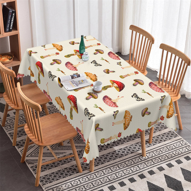 Lofaris Mushroom Girl Butterfly Pattern Rectangle Tablecloth