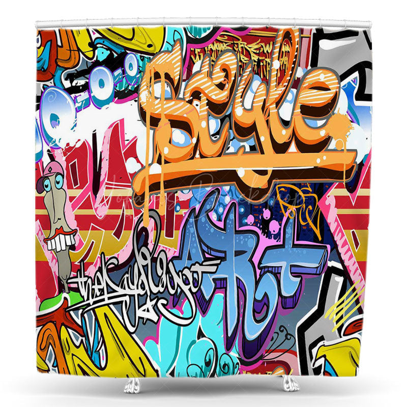 Lofaris Music Street Colorful Graffiti Wall Shower Curtain