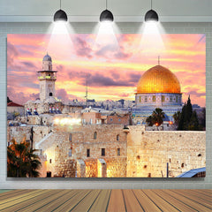 Lofaris Muslim Castle Brick Rampart Sunset Glow Backdrop