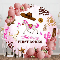 Lofaris My First Rodeo Horse Round 1st Birthday Backdrop