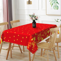 Lofaris My Love Gold Hearts Red Tablecloth For Valentines Day