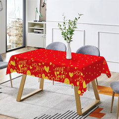 Lofaris My Love Gold Hearts Red Tablecloth For Valentines Day