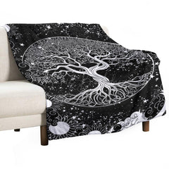 Lofaris Mysterious Black White Sun Viking Tree Custom Blanket