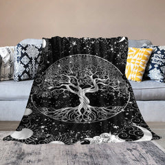 Lofaris Mysterious Black White Sun Viking Tree Custom Blanket