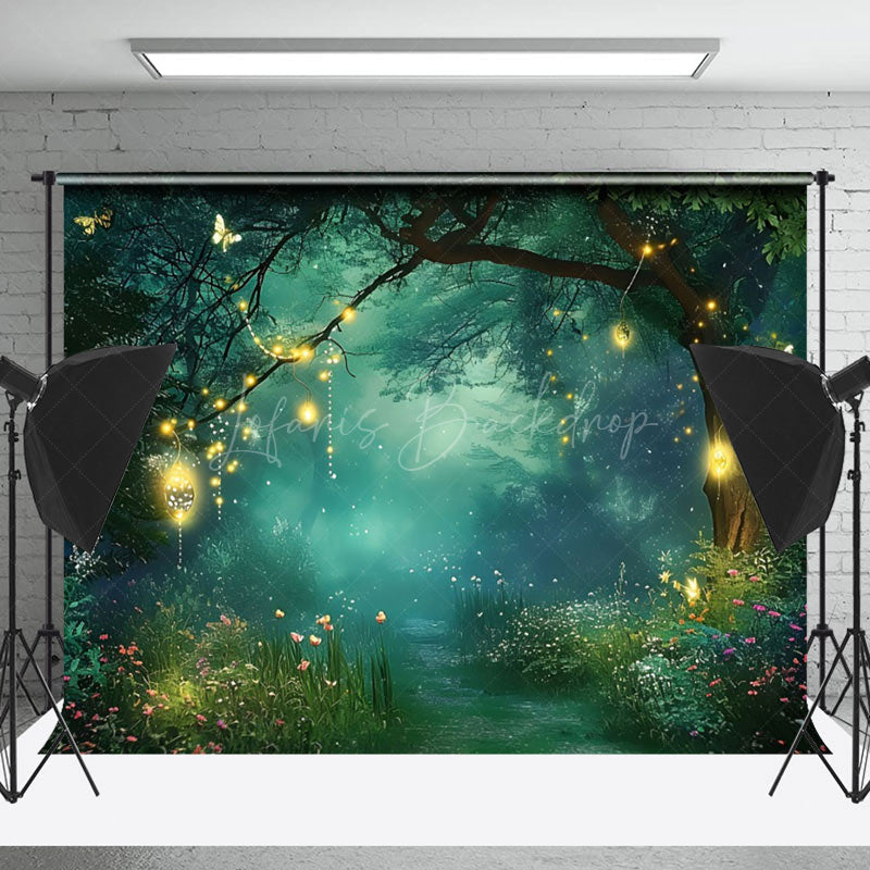 Lofaris Mysterious Floral Foggy Night Forest Photo Backdrop