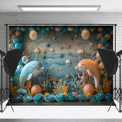 Lofaris Mysterious Undersea Dolphin Coral Cake Smash Backdrop