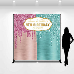 Lofaris Name Pink Cyan Glitter Custom 4th Birthday Backdrop