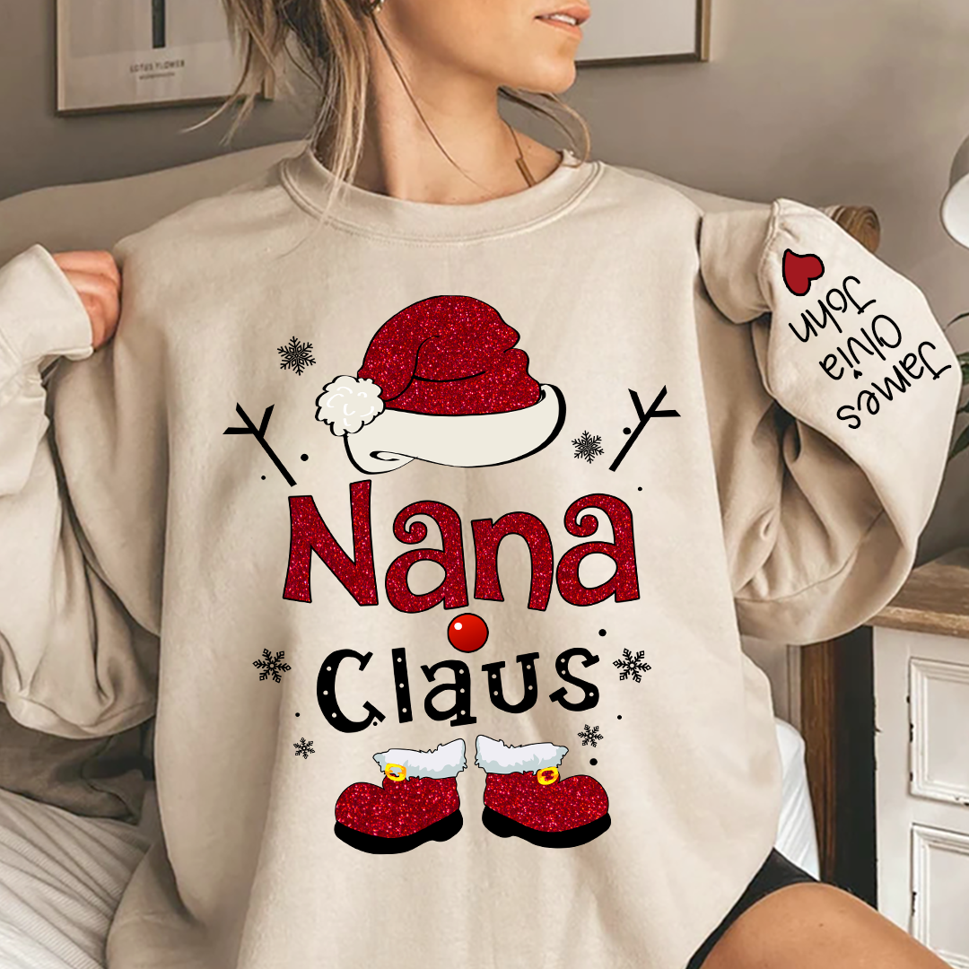 Lofaris Nana Claus Glitter Christmas Gift Custom Sweatshirt