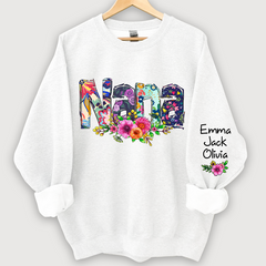 Lofaris Nana Grandma Paint Floral Custom Name Sweatshirt