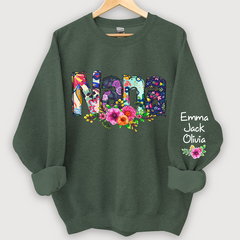 Lofaris Nana Grandma Paint Floral Custom Name Sweatshirt