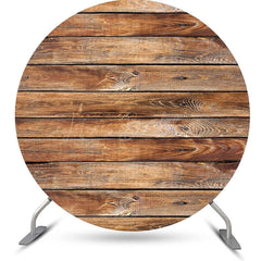 Lofaris Natural Brown Wooden Plank Round Birthday Backdrop