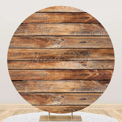 Lofaris Natural Brown Wooden Plank Round Birthday Backdrop