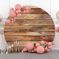 Lofaris Natural Brown Wooden Plank Round Birthday Backdrop