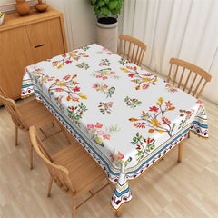 Lofaris Natural Floral Birds Fringe Vivid White Tablecloth