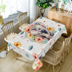 Lofaris Natural Flowers Elephant White Kitchen Tablecloth