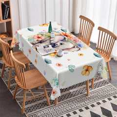 Lofaris Natural Flowers Elephant White Kitchen Tablecloth