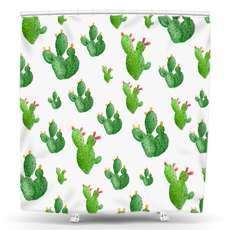 Lofaris Natural Green Cactus Step And Repeat Shower Curtain