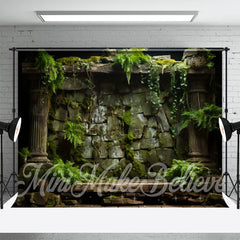 Lofaris Natural Green Moss Leaves Stone Wall Spring Backdrop