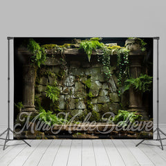 Lofaris Natural Green Moss Leaves Stone Wall Spring Backdrop