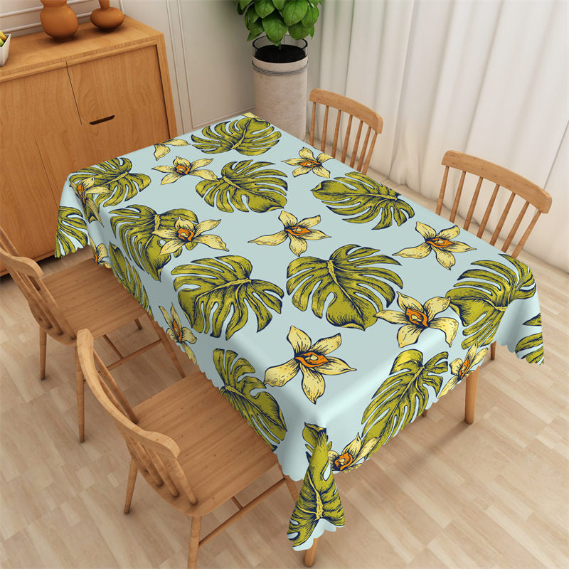 Lofaris Natural Green Tropical Monstera Pattern Tablecloth