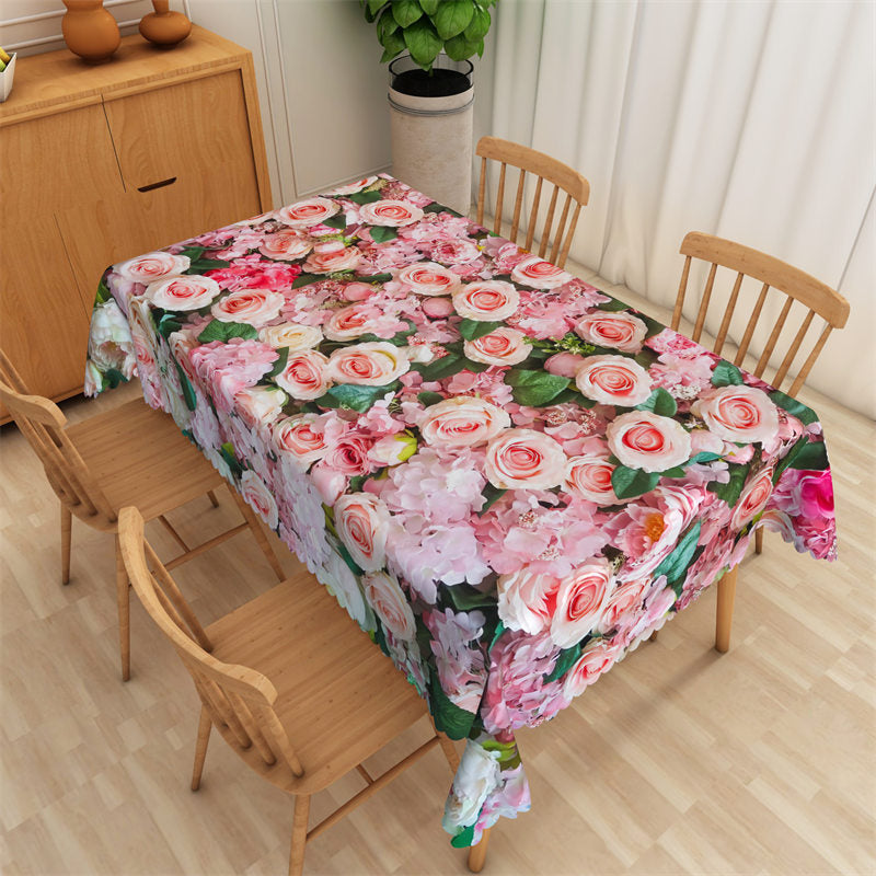 Lofaris Natural Pink Flowers Spring Rectangle Tablecloth