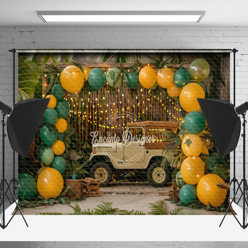 Lofaris Natural Plant Balloon Car Summer Cake Smash Backdrop