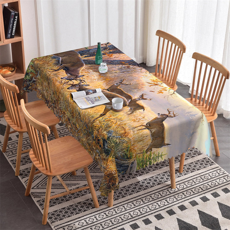 Lofaris Natural Wild Deer Herd Jungle Rectangle Tablecloth