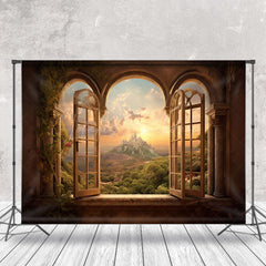 Lofaris Natural Wild Mountain Forest Window Photo Backdrop