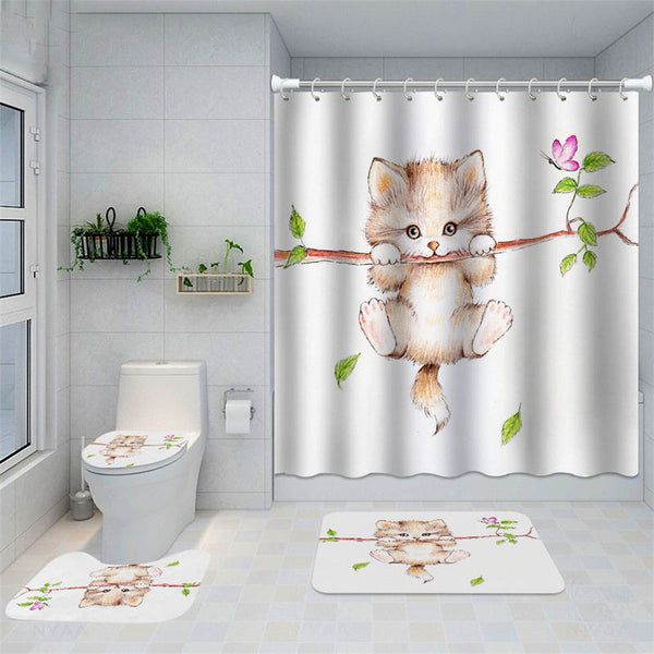 Cute Pink Hello Kitty Shower Curtain Waterproof Bathroom Decor with 10 Hooks