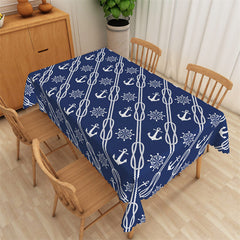 Lofaris Nautical Anchors Rope Rudder Navy Blue Tablecloth