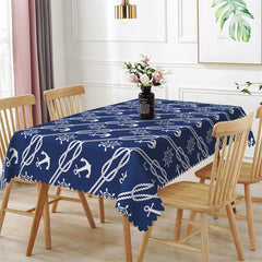 Lofaris Nautical Anchors Rope Rudder Navy Blue Tablecloth