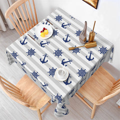 Lofaris Nautical Blue Gray White Stripe Square Tablecloth