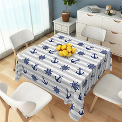 Lofaris Nautical Blue Gray White Stripe Square Tablecloth