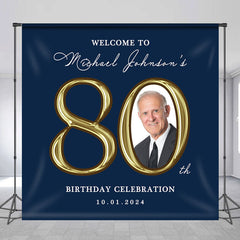 Lofaris Navy Blue 80th Custom Photo Birthday Backdrop For Men