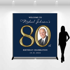 Lofaris Navy Blue 80th Custom Photo Birthday Backdrop For Men