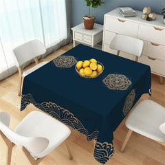 Lofaris Navy Blue Blooming Flowers Pattern Fringe Tablecloth