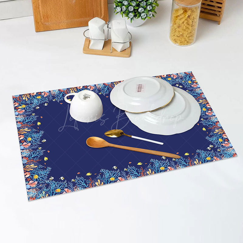 Lofaris Navy Blue Colorful Coral Undersea Set Of 4 Placemats