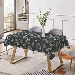 Lofaris Navy Blue Flowers Checkered Rectangle Tablecloth