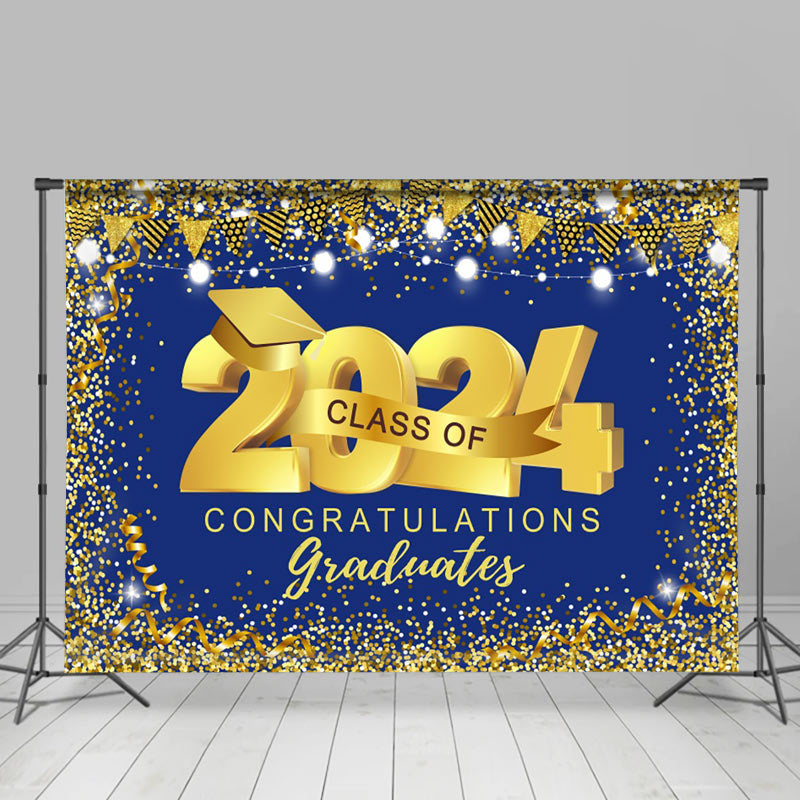 Lofaris Navy Blue Gold Class 2024 Backdrop For Graduation