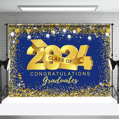 Lofaris Navy Blue Gold Class 2024 Backdrop For Graduation